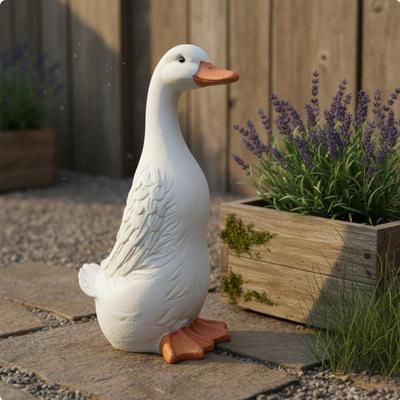 White Duck Statue American Country Style Goose Garden Figurine Resistant Realistic Sculpture