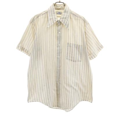 LORD CROMWELL 70s Vintage Border Pattern Short Sleeve Shirt 16 Beige Men's Used