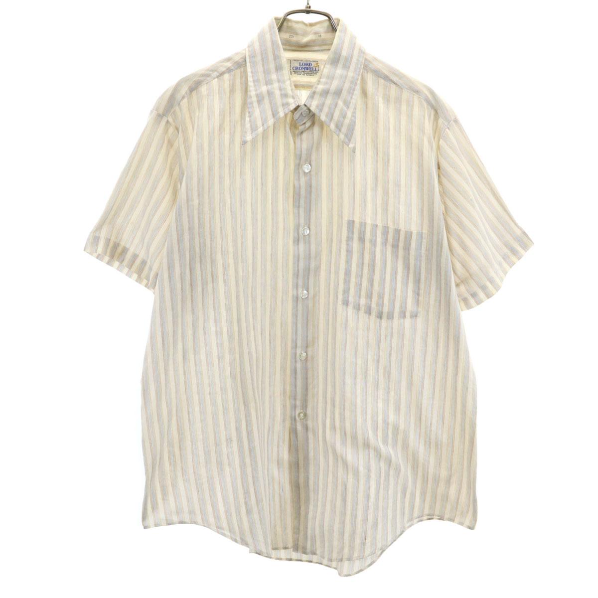 

LORD CROMWELL 70-е годы винтажная рубашка с коротким рукавом с бордюрным узором 16 бежевая мужская б/у