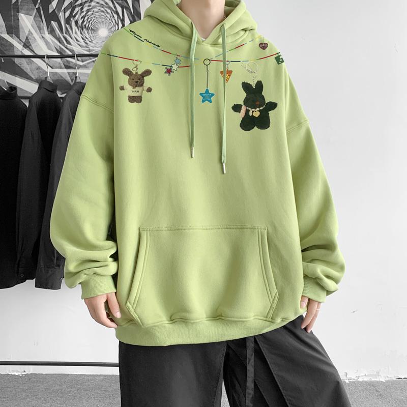 Autumn Winter Vintage Loose Hooded Sweatshirt Men Fashion Print Casual Hoodie Y2K Streetwear Sweatshirts