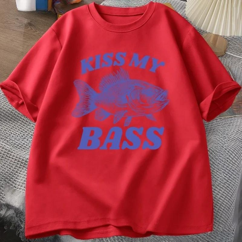 Retro Fishing TShirt Kiss My Bass Tee Funny Women Dad Grandpa Fishing Tshirt OutdoorsUnisex Humor Top FisherUnisex Gift Clothes Tshirt