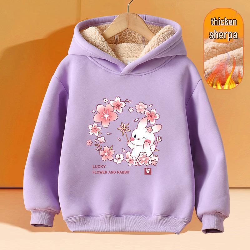 Girls' Plus Velvet Lambswool Hooded Sweatshirt - Warm, Thickened Pullover for Spring 2026 Trend