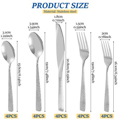 20 PCS Modern Hammered Flatware Utensil Set for 4 Stainless Steel Cutlery Silverware Set Includes Knives Forks Spoons for Home