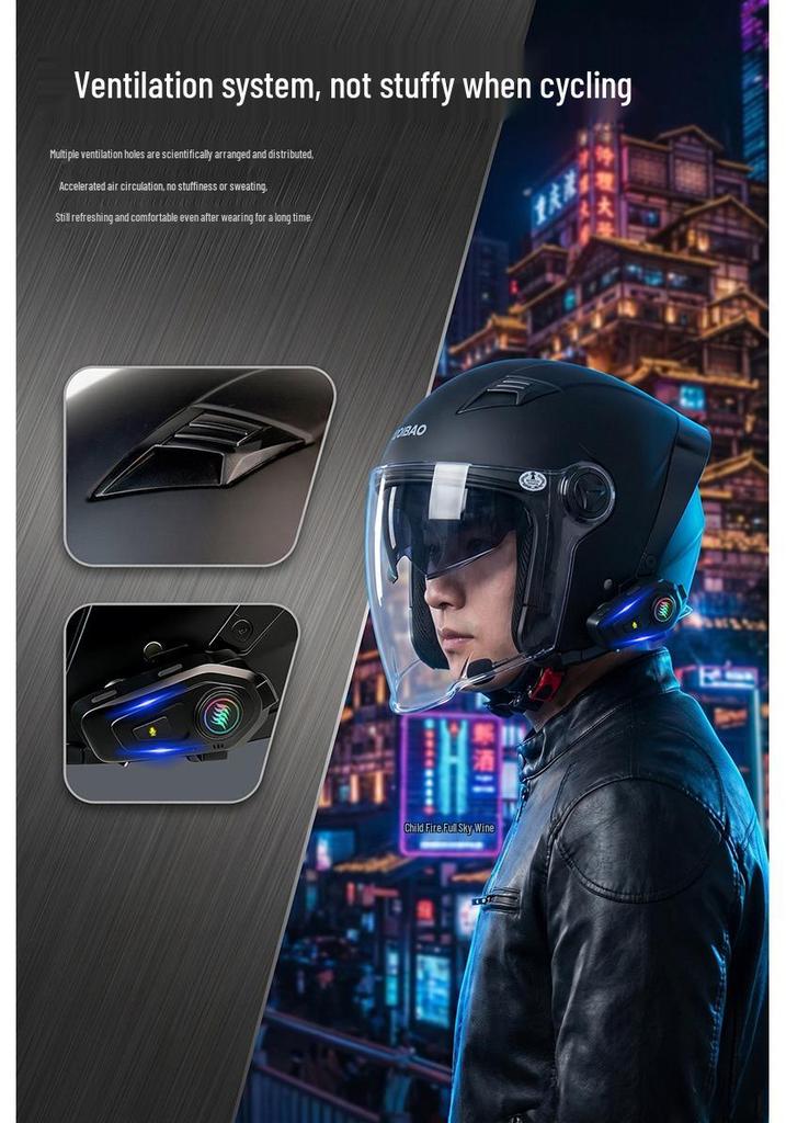 Cooles Bluetooth-Halbhelm-Fahrradhelm: Leicht, Doppelvisier, Lange Akkulaufzeit, 3C-zertifiziert, Komfortpassform, Überragende Klangqualität