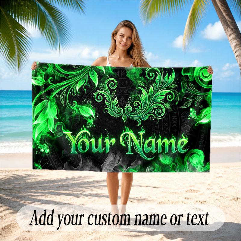 Floral Garden Theme Soft Beach Towel Personalized Custom Name Text Towel Portable for Beach Pool Travel