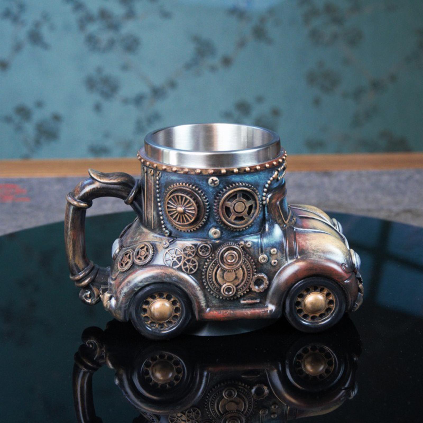 

Retro Resin And Stainless Steel Embossed Car-themed Mug One Size жовтий