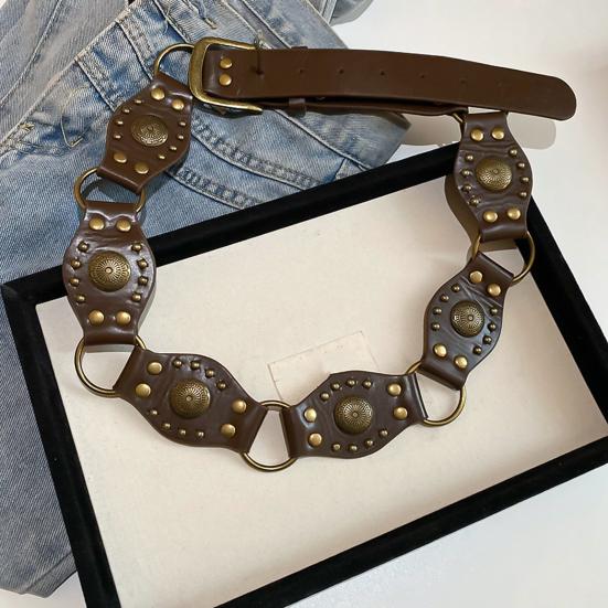 Retro Women Belt Bohemia Style Alloy Imitation Leather Waist Chain Dresses Shirts Tops Waist Belt Clothing Accessory