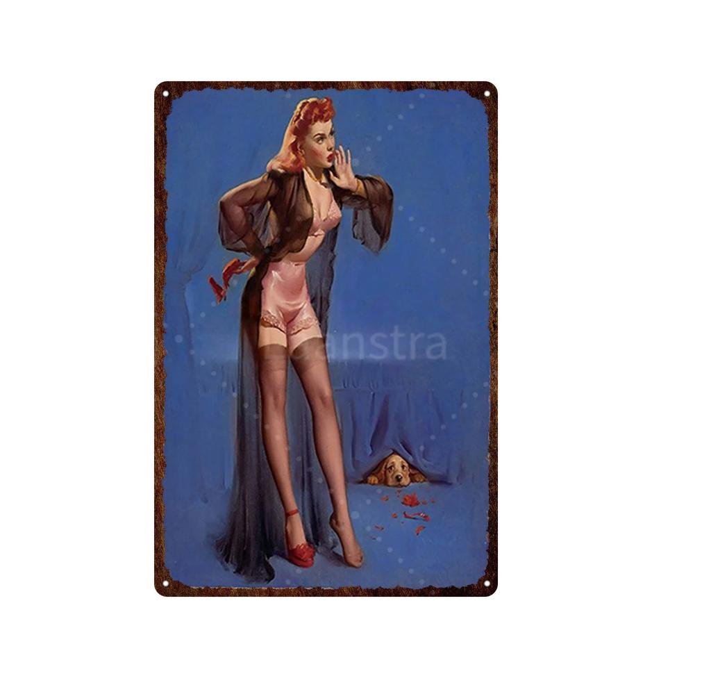 Iron Painting Elegant Pin Up Girl Retro Posters Tin Sign Metal Sign Decor Wall Women Portrait Bar Pub Club Man Cave Pictures