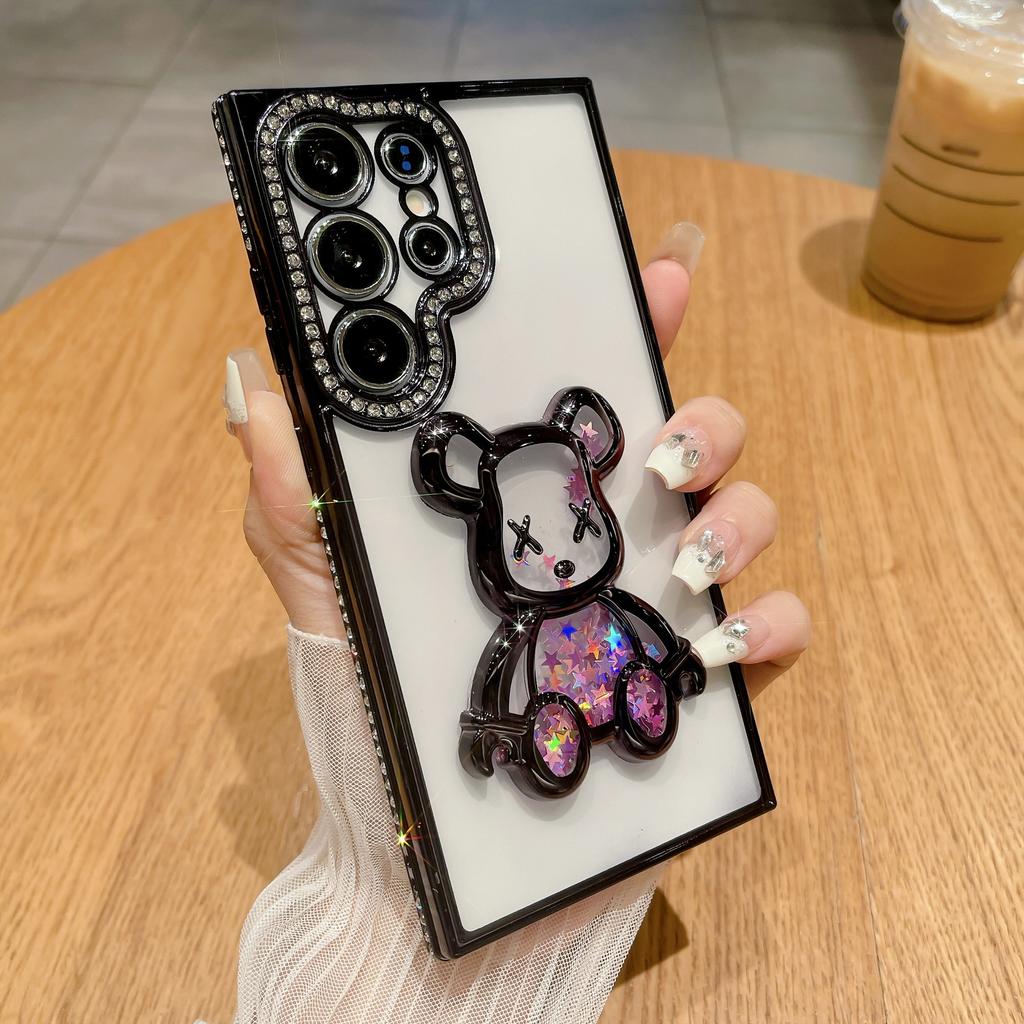 Rhinestone quicksand bear mobile phone case is suitable for Samsung S25ULTRA electroplating A24ULTRA soft protective case S23S22