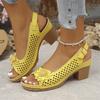 Women Hollow Out Block Heel Sandals 3D Flower Decor Peep Toe Slingback Buckle Sandals Summer Casual Roman Shoes For Daily Beach Vacation Wear