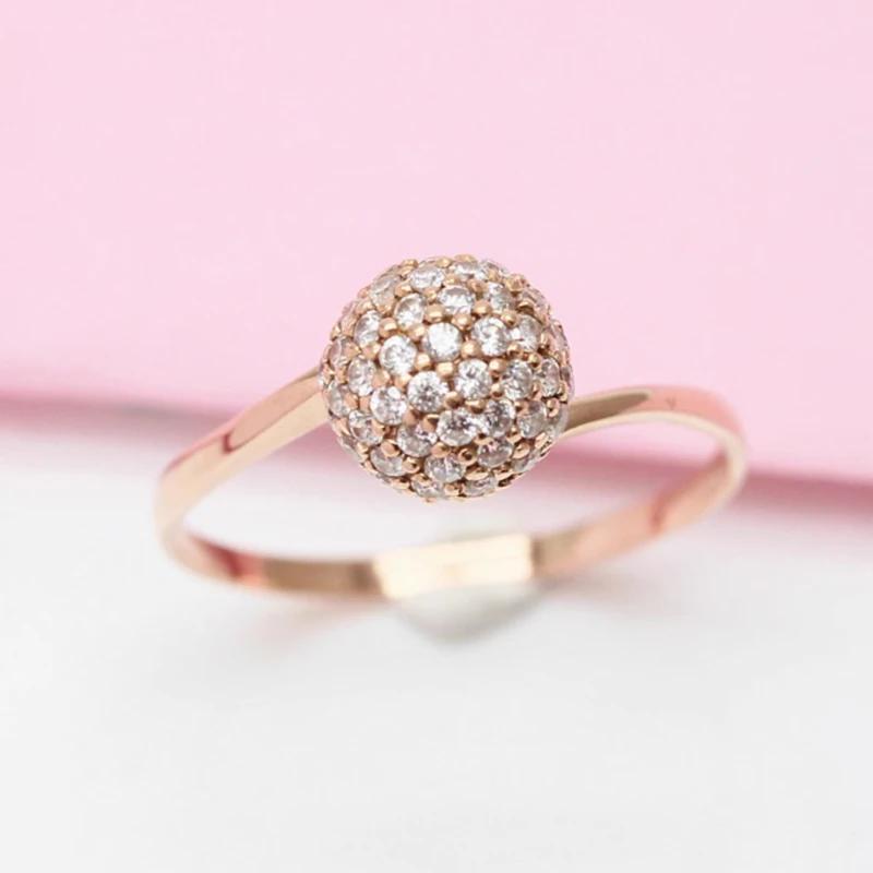 

Классические кольца из круглых бусин из белого кристалла для женщин, покрытые розовым золотом, модная инкрустация, сверкающий изысканный циркон resizable белый