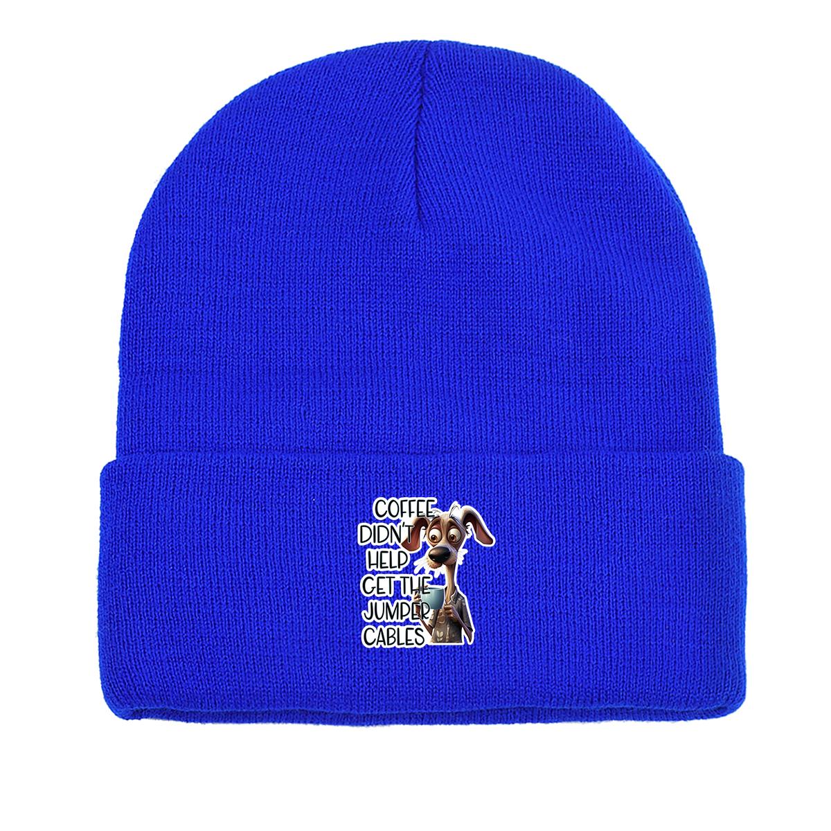 

Мультяшная собака кофе зимняя вязаная шапка шапка, шапка с черепом животного подходит тепло повседневные шапки с помпоном вязаная шапка шапка as the picture синий