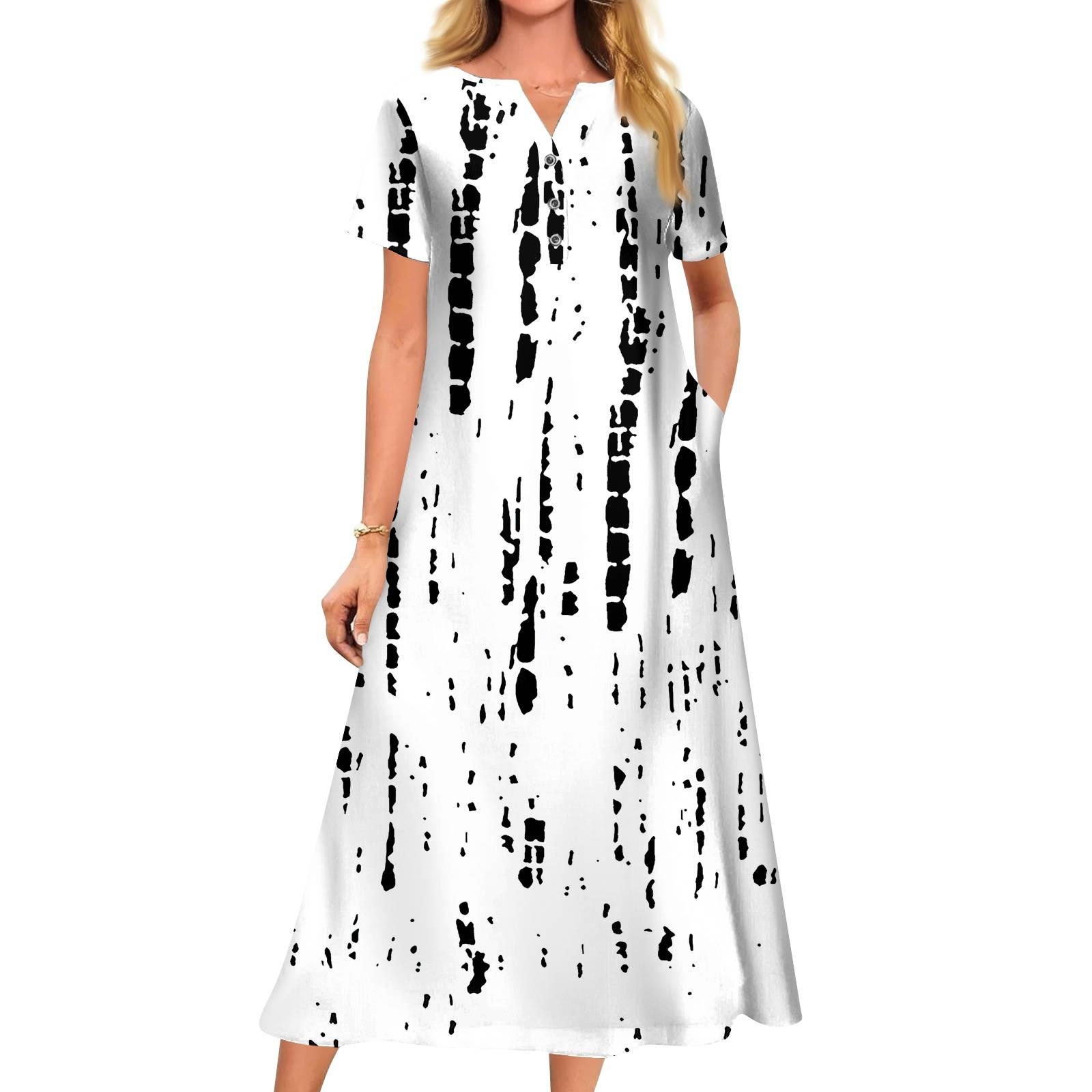 

Женское летнее повседневное свободное платье с v-образным вырезом и короткими рукавами с принтом XL белый