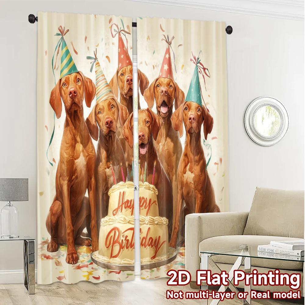 2pcs   2D FLAT PRINTING Curtains (Without Rod) Birthday Pups Modern Curtains Roller Blinds Durable 100% Polyester Fabric Curtains