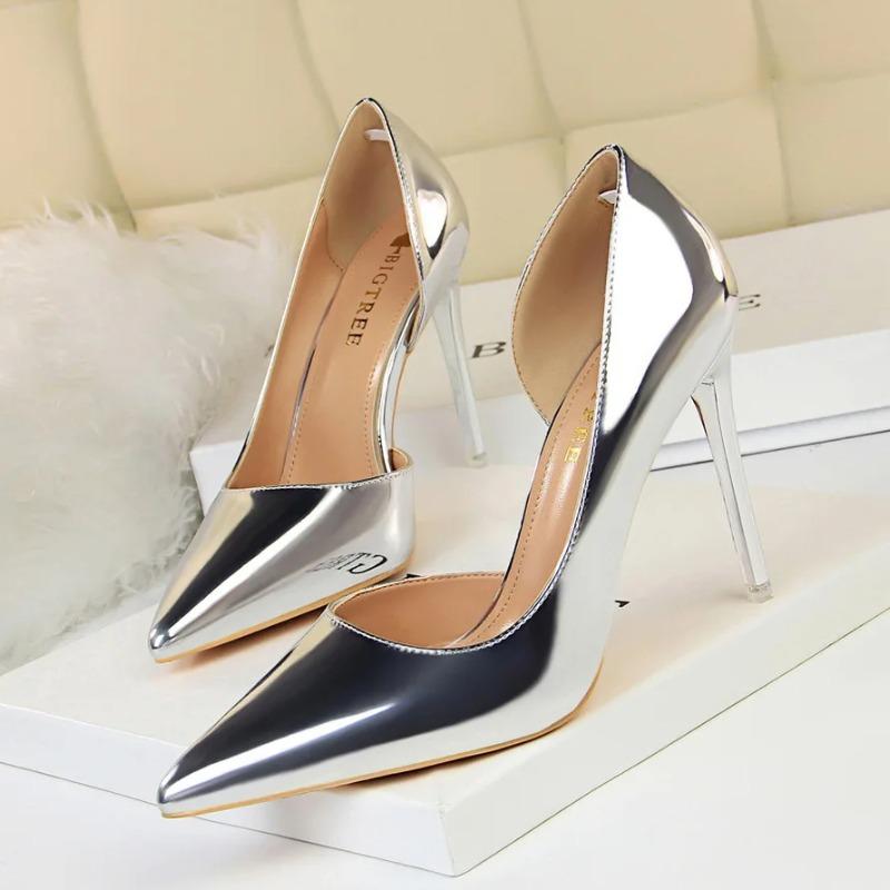 Sexy Damen Pumps Lackleder Hohe Absätze Party Urlaubsstil Einzelne Schuhe Absätze Stiletto Damenschuhe Hochzeitsschuhe Tacones