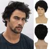 Men's Black Multi-layered Fluffy Natural Split Short Curly Wig