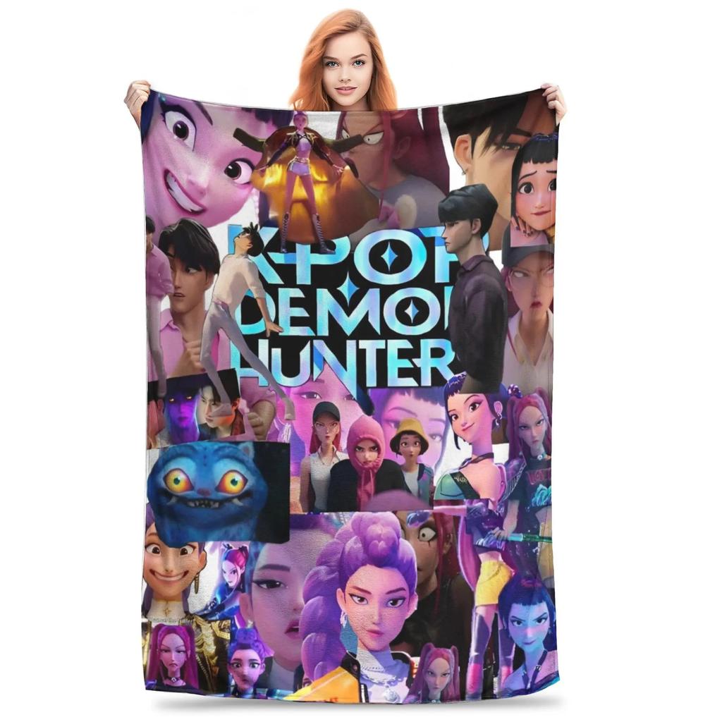 K-Pop D-emon H-unters Anime flannel blanket, soft and comfortable, suitable for home travel party gifts