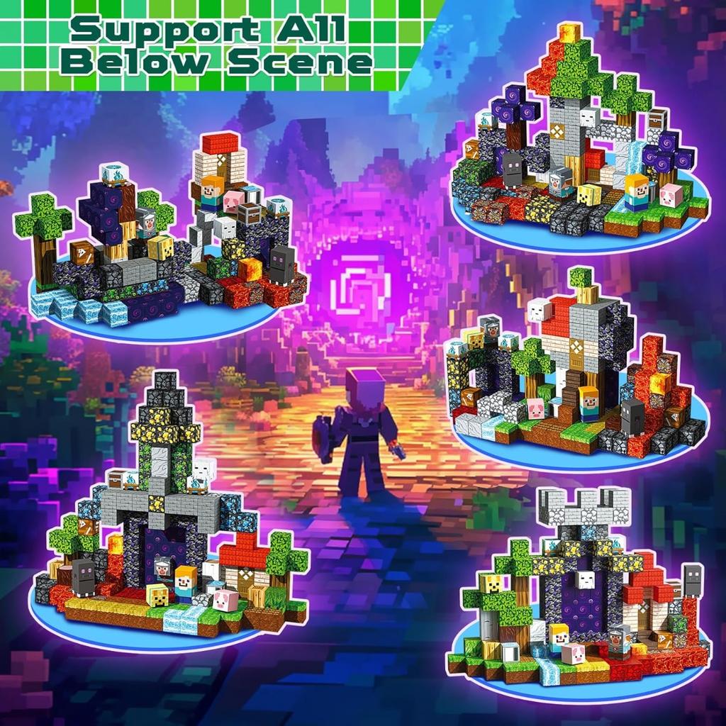 Magnetic Building Blocks Mine World Magnet The End Ender Sword Forest Cabin Cubes Set Stem Sensory Brick Cube Toys Children Gift
