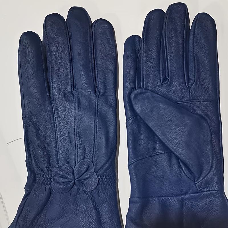 Damen Echtlederhandschuhe mit Schleifendetail - Elegante Rote, Marineblaue & Schwarze Reithandschuhe, Vollfingerwärme zum Autofahren & für Outdoor-Aktivitäten