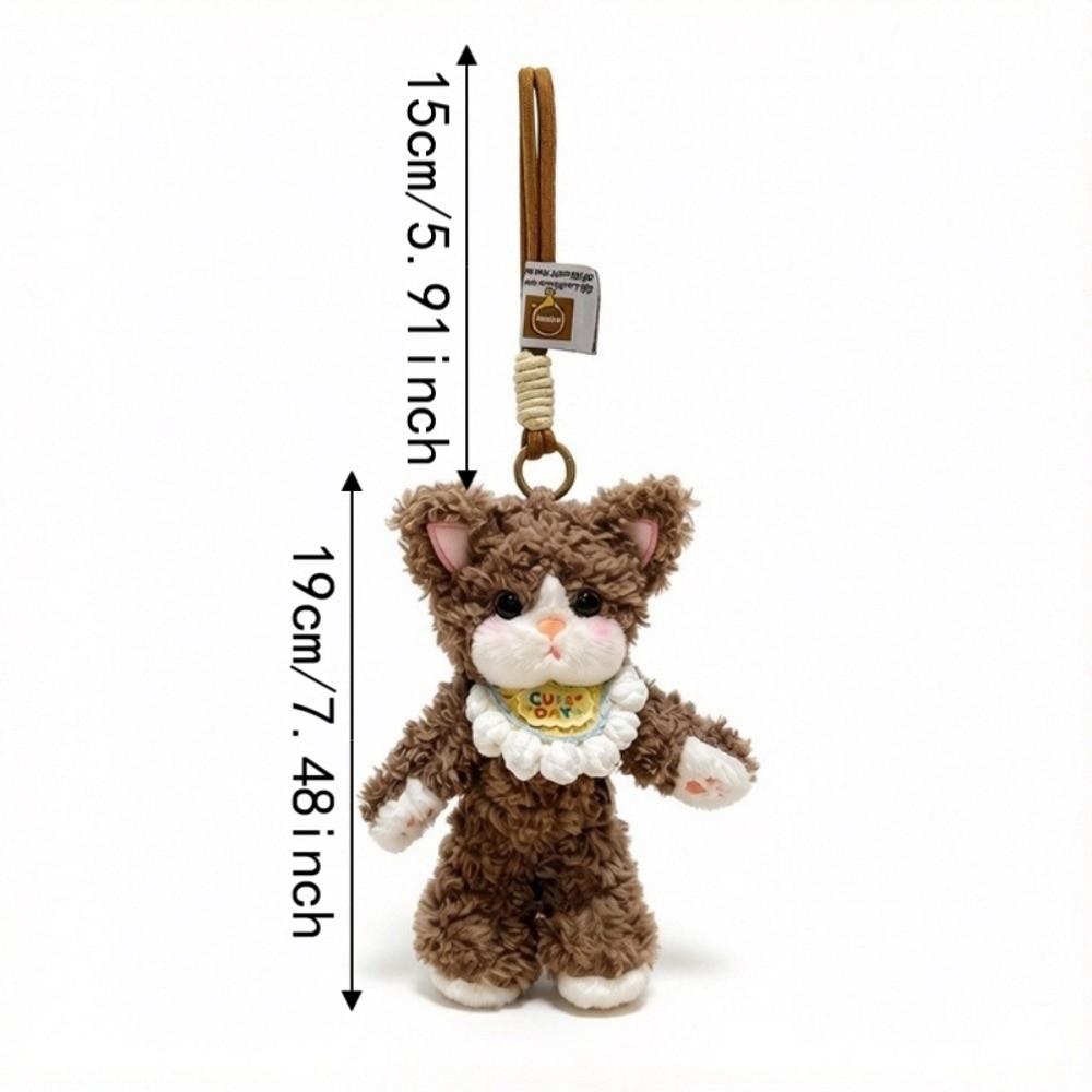 Curly German Cat Stuffed Bag Charm Soft Fluffy Ornament Cute Cat Plush Keychain Girls