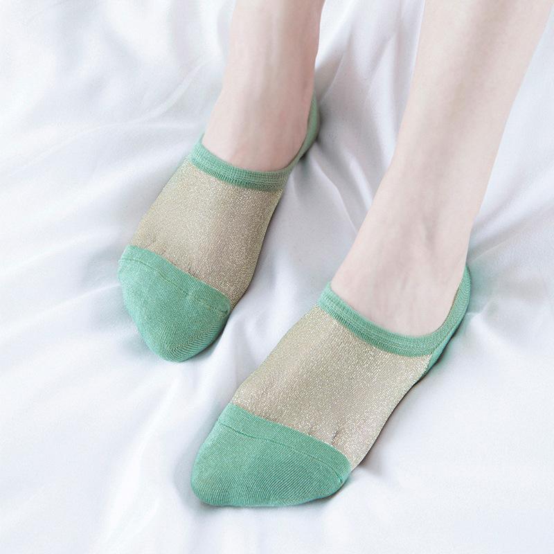 

Жіночі літні короткі шкарпетки Скляні шовкові шкарпетки Золоті шовкові шкарпетки-човники Жіночі шкарпетки-невидимки 1 Pairs зелений