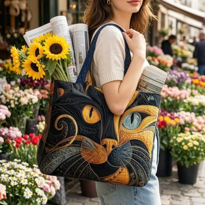 Prošívaná taška Tote s potiskem Retro Tote Vintage látka Dojíždění Lehká Skládací Kabelka