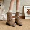 Comemore Plateforme Talon Épais Femmes Bottes Western Cowboy à Enfiler Pliées Pile Bottines Longues Chaussures Féminines Automne Hiver