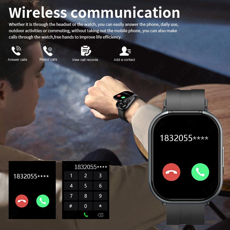 TWS 2-In-1 Clip-on Earbuds Smart Watch Bluetooth Earphones 2.01" Make Answer Call For Men Women Sports Smartwatch  New