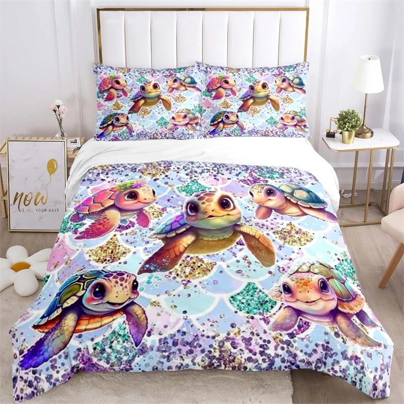 Cute Turtle Dolphin Beautiful Fish Duvet Cover Set Printed Bedding Set Double Queen King Size 2/3pcs,Bettbezug