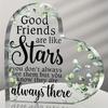 2D Fla"Good Friends Are Like Stars" Heart-Shaped Acrylic Friendship Decoration Plaque, Green Leaf Design, Suitable for Wall Decoration, Porch, Room, V