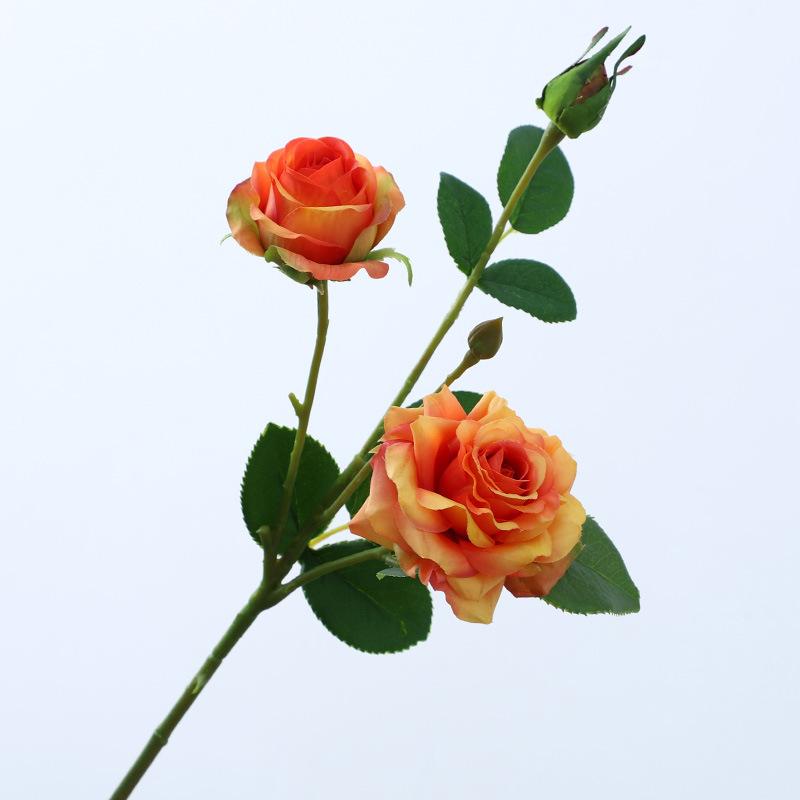 Artificial Flower 3 Head Feel Crimped Rose Wedding Hand Bouquet Feel Home Interior Living Room Decoration Fake Flowers
