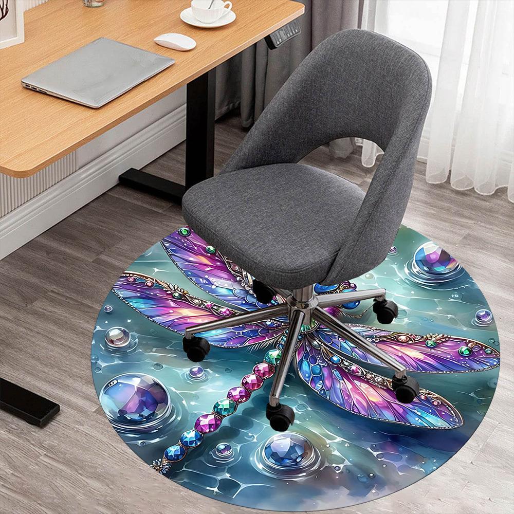

1pc Dragonfly, Jeweled Round Chair mat Area Rug - Non-Slip, Floor Mat for Office, Bedroom, and Indoor Decor -1002258 80cm by 80cm