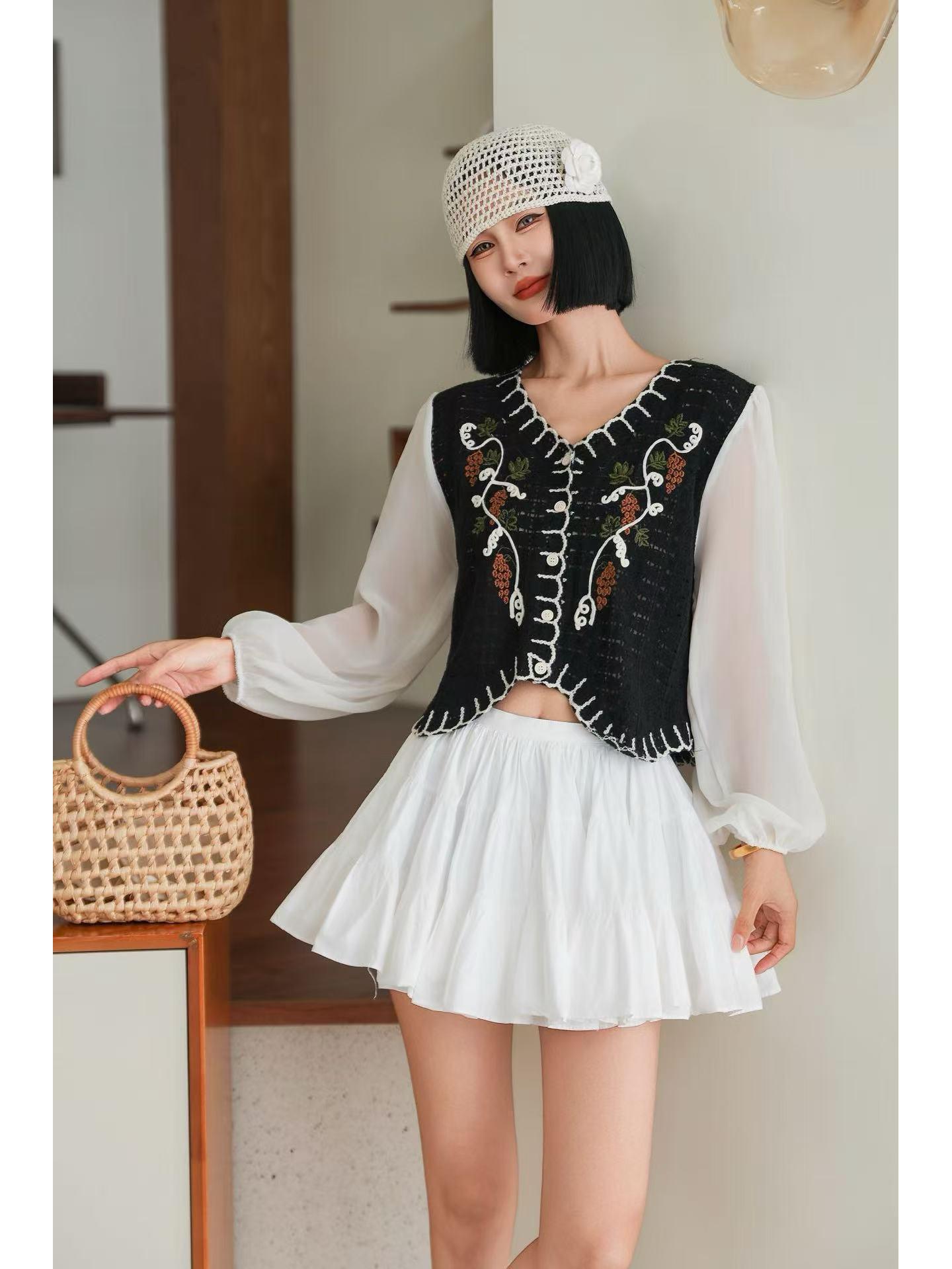 

Spring Sweet Lace Embroidered Chiffon Cardigan - Women s Long Sleeve Knit Top One Size
