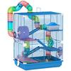 5-stöckiger Hamsterkäfig Transportbox Lebensraum mit Laufrädern, Tunnel, Blau