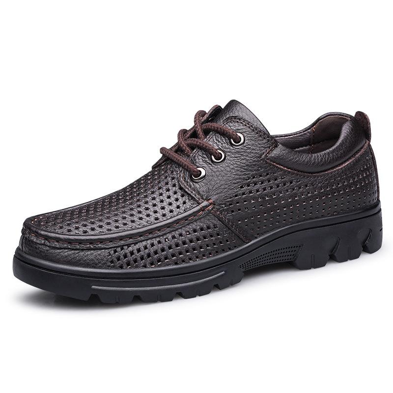 Spring and Autumn large-size shoes large-size cotton hole casual shoes leather shoes middle-aged men's shoes