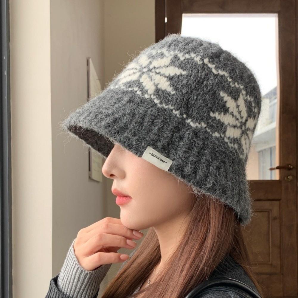 Jacquard Knitted Bucket Hats Autumn Winter Basin Cap Fashion Beanies Hat for Women