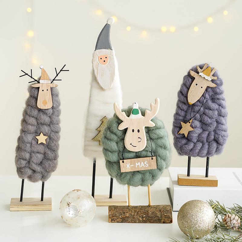 Wool Felt Nordic Ornaments Wood Christmas Tree Elk Old Man Snowman Sheep Felt Ornaments Xmas Decorations For Home Doll Decor
