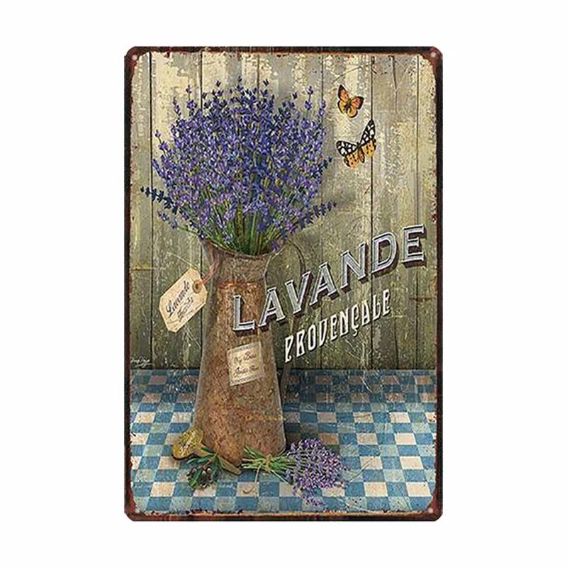 Lavender Metal Plate Flower Farmhouse Tin Signs Plaque Vintage Wall Art Poster Home Garden Decor 20x30cm