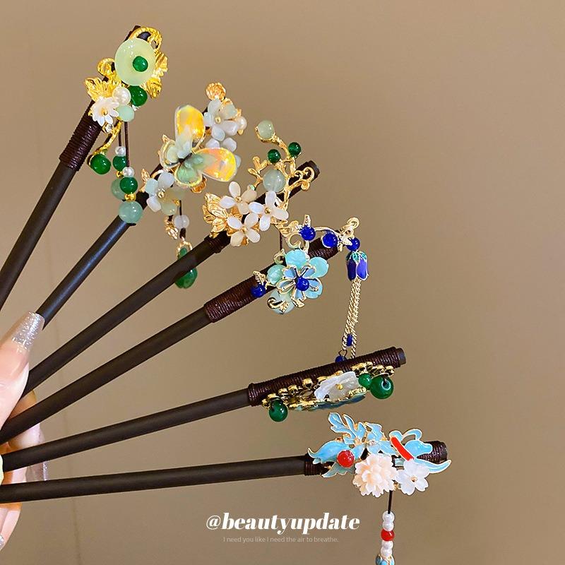 New Chinese Style Butterfly Flower Bead Tassel Hairpin, Chinese Style High-End Hairpin, Hanfu Versatile Hairpin, Hair Accessory for Women