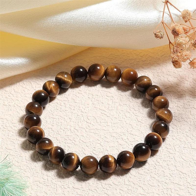 8mm Tiger Eyes Beaded Bracelets Natural Stone Bracelet Agates Cat Eye Chalcedony Stretch Bangle Healing  Gifts Women Men