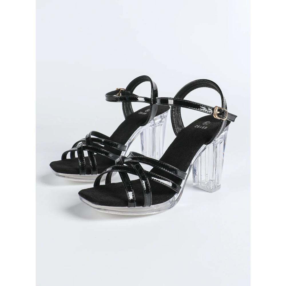 12Cm Clear Heel 2026 New High Heels Sandals Crystal, Popular Sexy Sandals Cross Strap Leopard Print 5 Colors LFD-69192-2