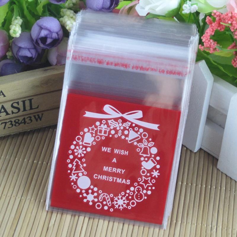 100 Pcs/set Self Adhesive Christmas Santa Cellophane Party Treat Cooky Candy Gift Bags