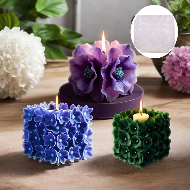 Flower Embossed Cubic Silicone Candle Molds Baking Mould for Epoxy Resin Making Candle Soap Chocolate Home Decoration