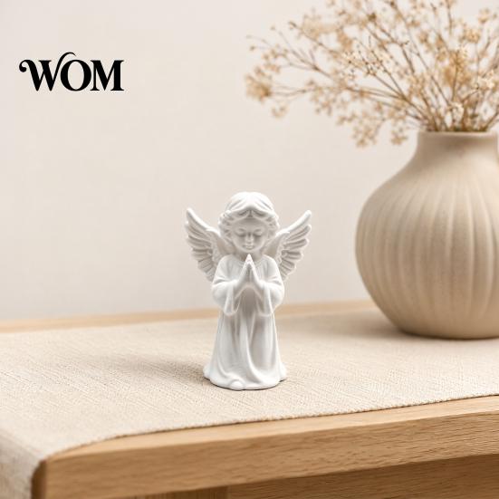 Praying Angel 3D Print Sculpture Printed Statue, Elegant Matte White Cherub Figurine with Detailed Waterproof Anti-fade Figure Wings, Durable