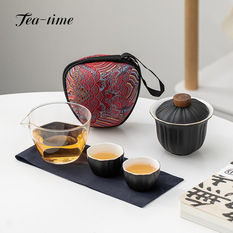 Chinese Tea Set 1 Pot 2 Tea Cups Set Pitcher Cover Bowl Ceramic Travel Outdoor Portable Supplies Cup Porcelain Tool Maker Pair