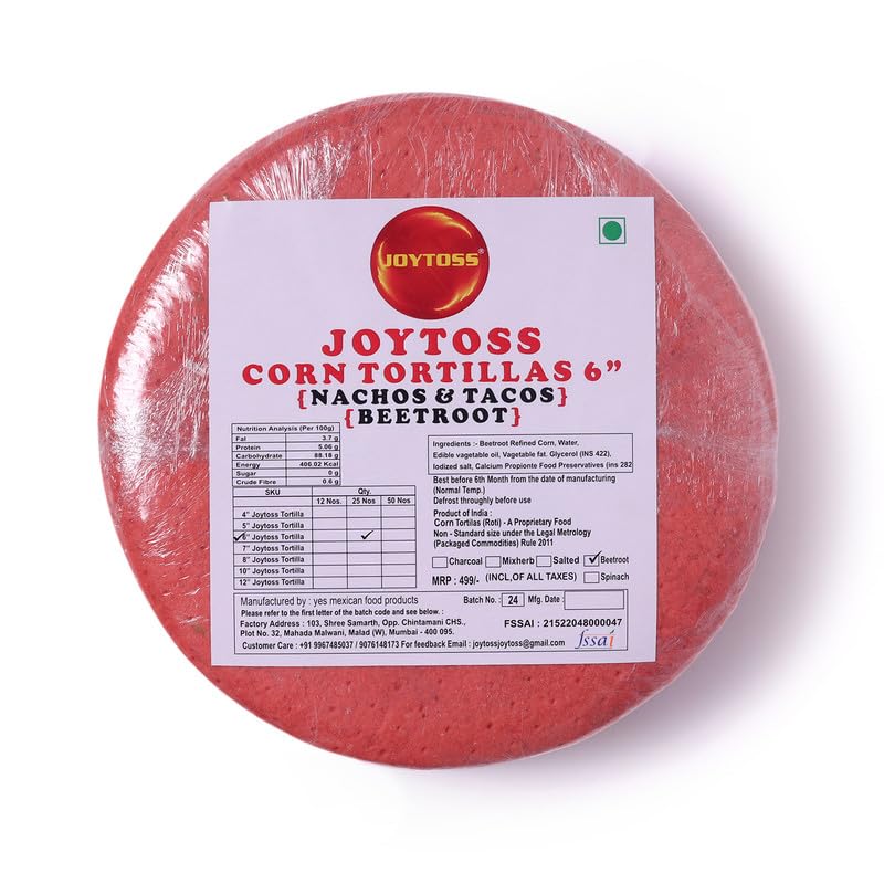 

JOYTOSS Лаваш для тортильї | Свіжий смак та м яка текстура l Ідеально для ролів, тако, начос та рулетів l Готова до вживання здорова їжа - Упаковка 25 шт. (BEETRO