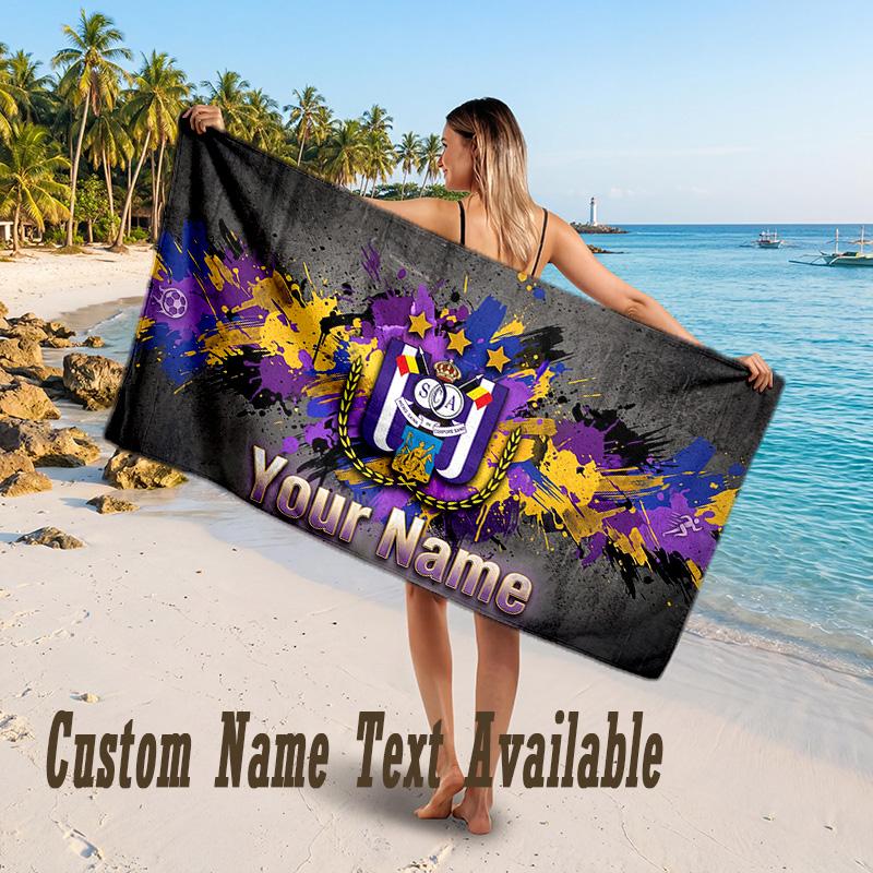 Anderlecht FC logo Design Beach Towel Custom Text Large Towel for Beach Vacation