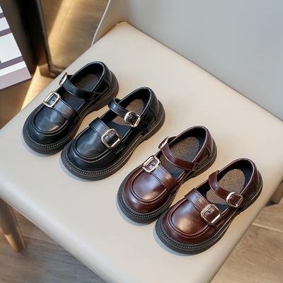 Kids Leather Shoes Retro British Style Students Uniform Shoes Black Matte 2025 Spring Autumn Boys Girls Flats Non-slip Soft Sole