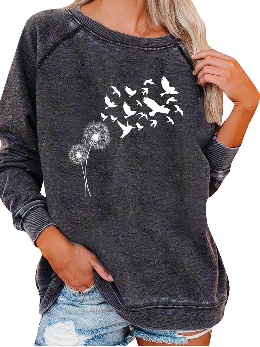 

Women s Loose Pullover Sweatshirt Spring/Fall Fashion Print Top 3XL серый