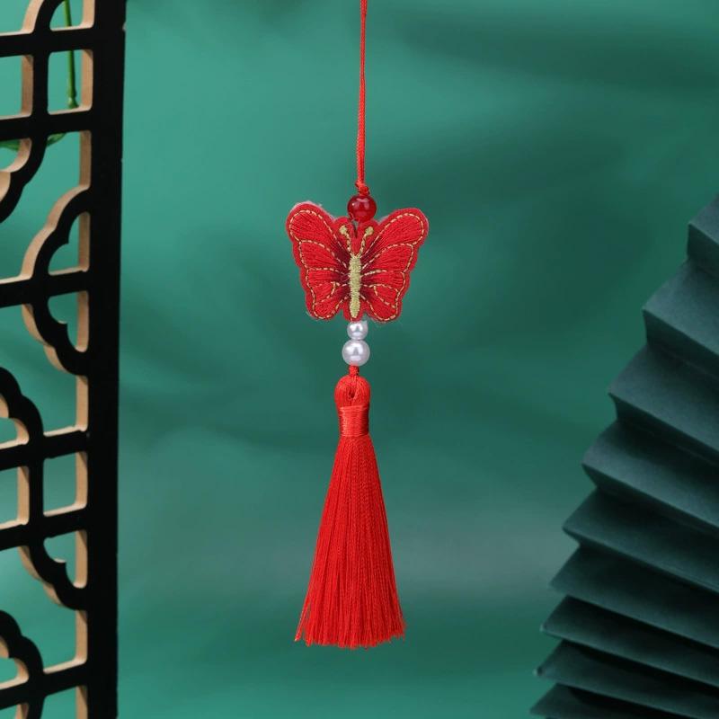 1PC Pearl Phone Bag Butterfly Tassel Hanging Ornament Embroidery Exquisite
